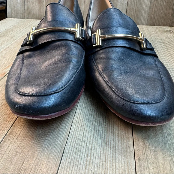 Enzo Angiolini Women’s Flat Black‎ Leather Loafers with Gold Bar Detail size 6.5 - Picture 6 of 9